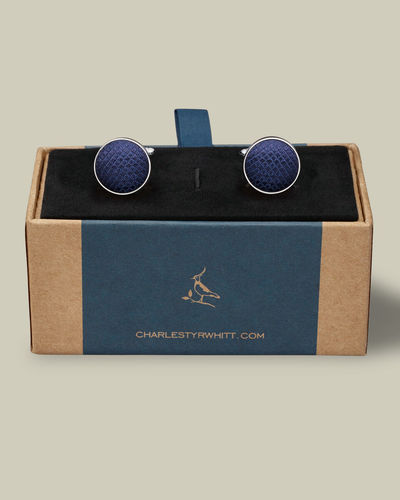 חפתים כחולים ממשי - Navy plain round silk cufflink