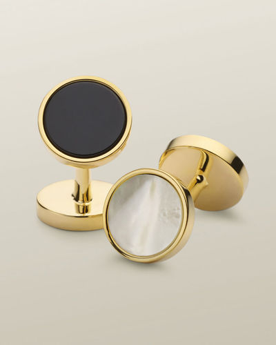 חפתים מצופים זהב אם הפנינה - Gold Mother of Pearl and Onyx evening cufflink