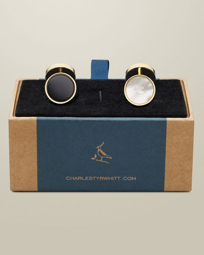 חפתים מצופים זהב אם הפנינה - Gold Mother of Pearl and Onyx evening cufflink