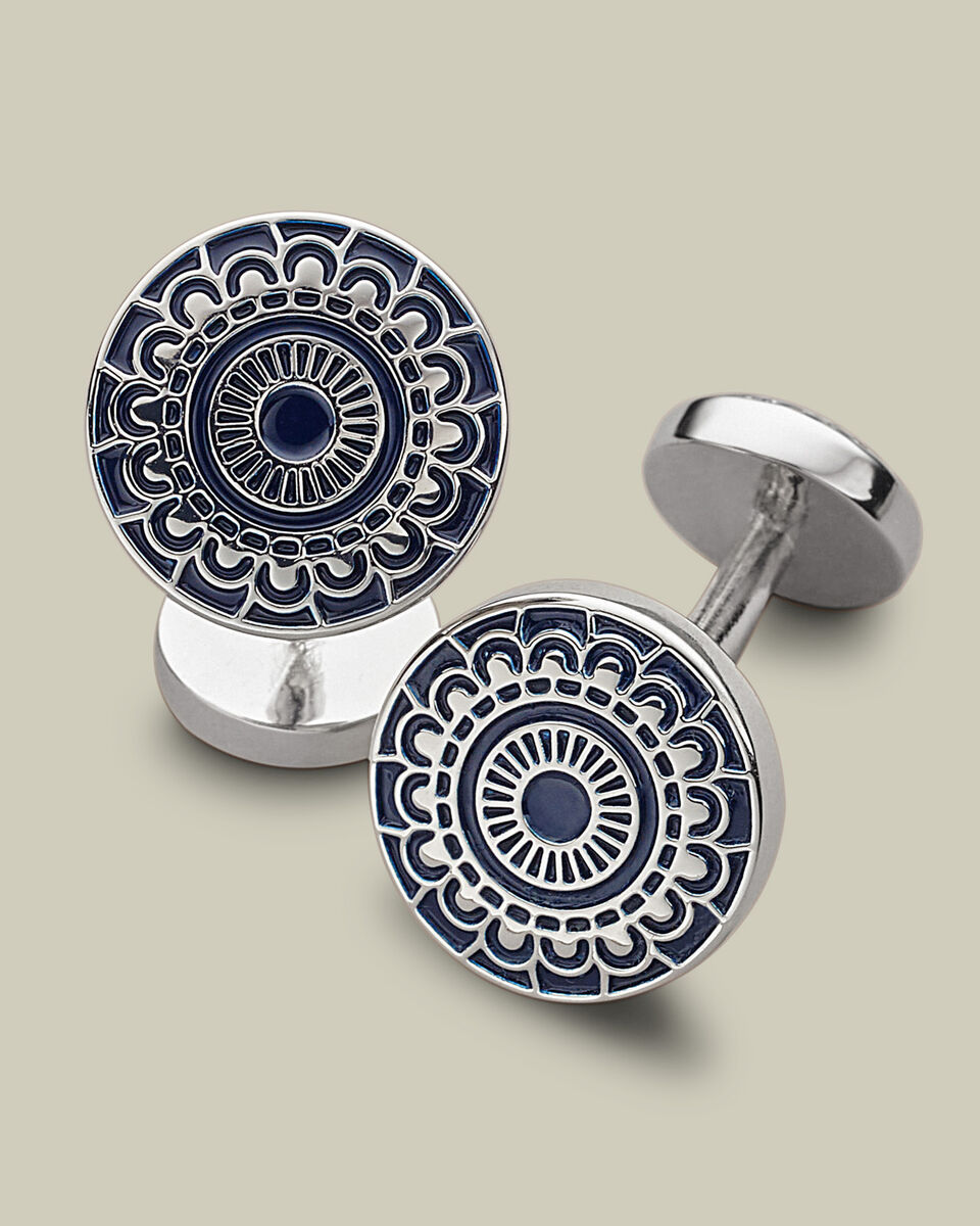 חפתים  - Navy patterned enamel cufflink
