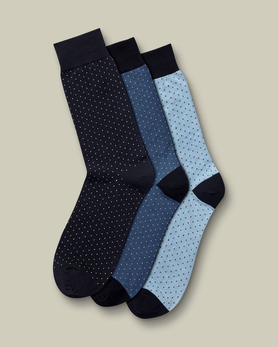 מארז 3 זוגות גרביים - Navy multi micro dash cotton rich socks - 3 pairs