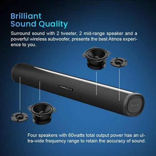 מקרן קול עם סאב וופר אלחוטי SonicGear STUDIOBAR 600HD AirBass 120W 2.1