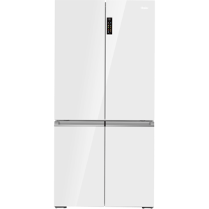 מקרר 4 דלתות מקפיא תחתון 681 ליטר Haier HRF 825FW עם יצרן קרח חשמלי והתקן שבת מובנה -  גימור זכוכית לבנה אחריות ע"י היבואן הרשמי