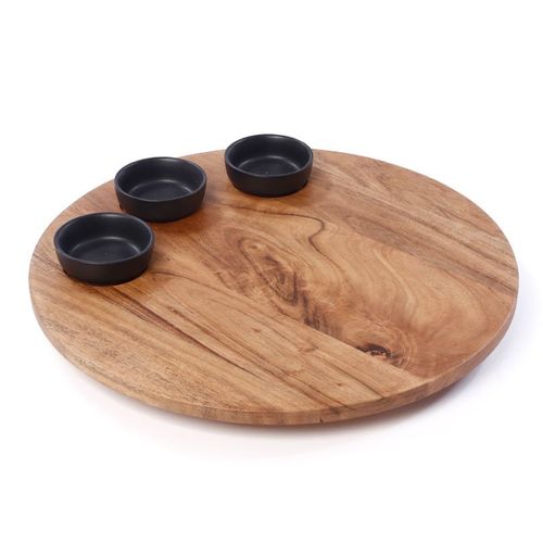 פלטה מסתובבת + 3 קעריות קרמיקה ACACIA WOOD