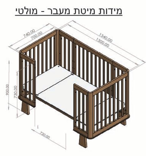 מיטת מולטי 4 ב-1 – עריסה, לול, מיטת תינוק ומיטת מעבר - לבן אקרילי