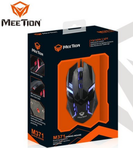 עכבר גיימינג חוטי Meetion M371 עם תאורת Rainbow ועד 1600DPI