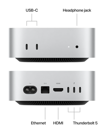 מחשב נייח Apple Mac mini M4 Pro עם מעבד 12 ליבות, גרפיקה 16 ליבות, זיכרון 24GB וכונן 512GB SSD