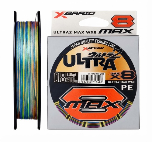 גליל חוט בד דיג X-Braid Ultra2 Max WX8 באורך 200 מטר עובי 0.8 עם אריזה מקורית בצבעים משתנים.