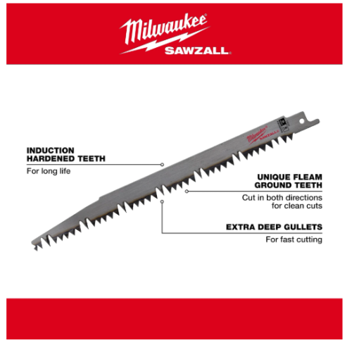 סט 5 להבי גיזום Milwaukee SAWZALL דגם 48-00-1301 אורך 9 אינץ 5TPI לעץ נקי 
