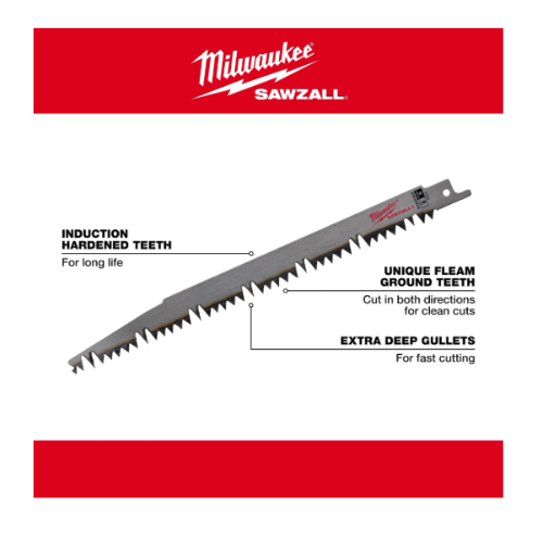 להב גיזום Milwaukee SAWZALL דגם 48-00-1304 אורך 9 אינץ 5TPI לעץ נקי יחידה אחת