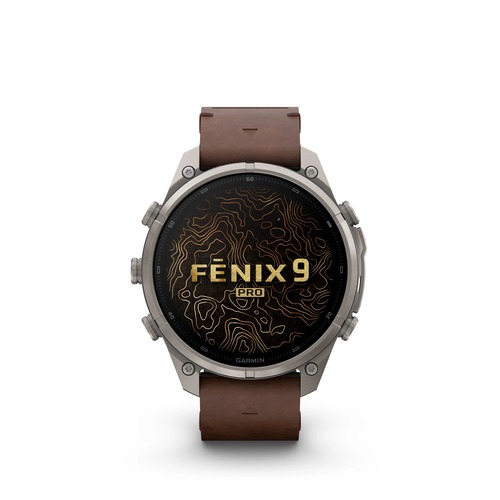 שעון חכם Garmin Fenix 9 Pro inReach 51mm Titanium with Walnut Leather Band and Pebble Gray/Silver Gray Silicone