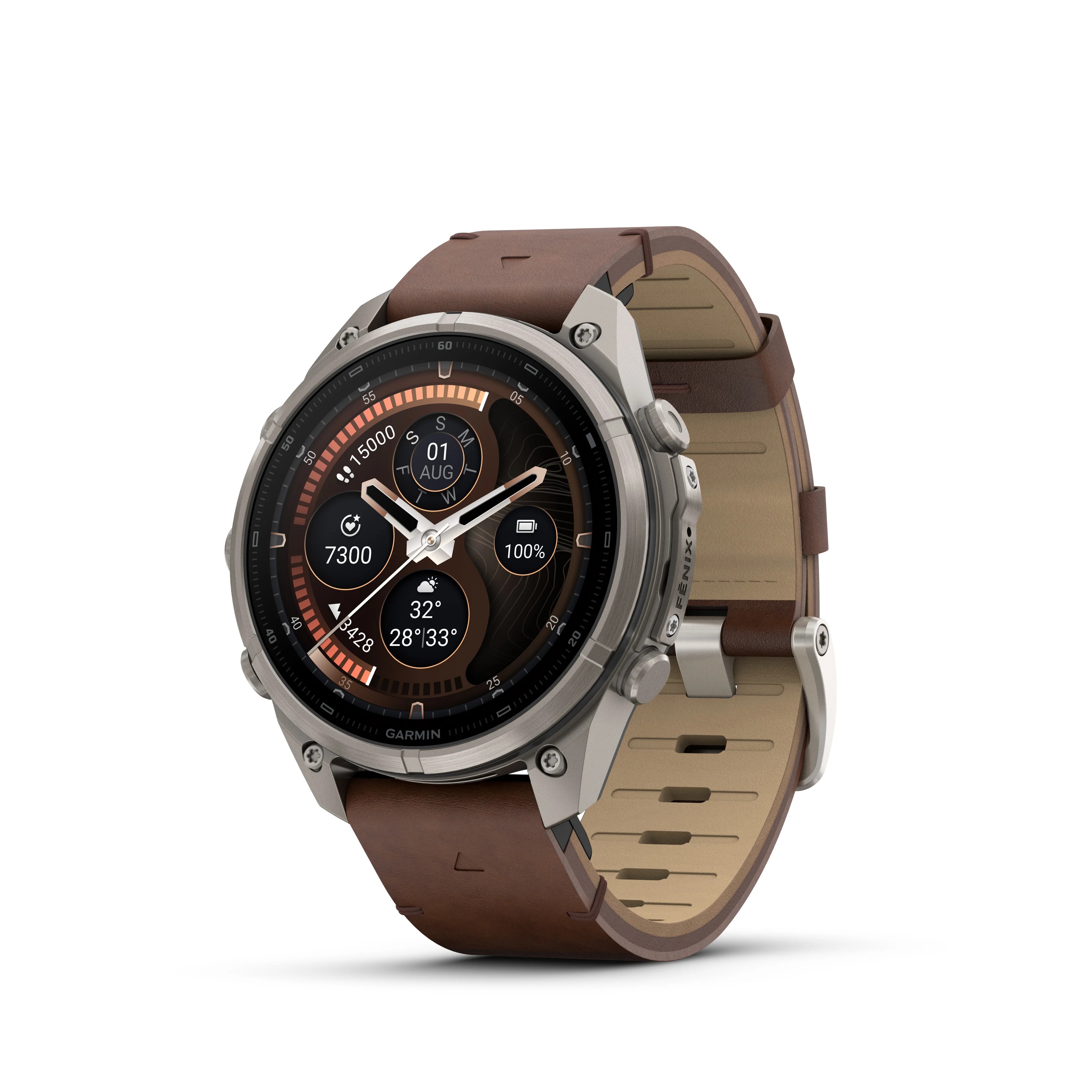 שעון חכם Garmin Fenix 9 Pro inReach  47mm Titanium with Walnut leather band Pebble