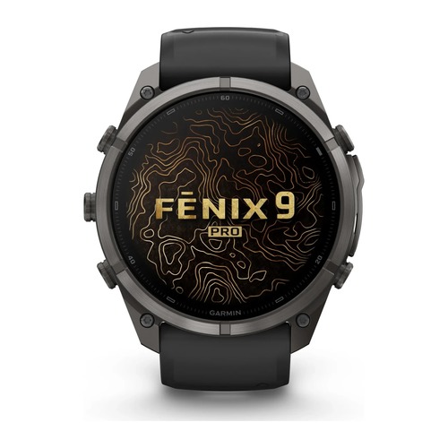 שעון חכם Garmin Fenix 9 Pro inReach  51mm Carbon Gray DLC Titanium with Black/Pebble Gray Silicone Band
