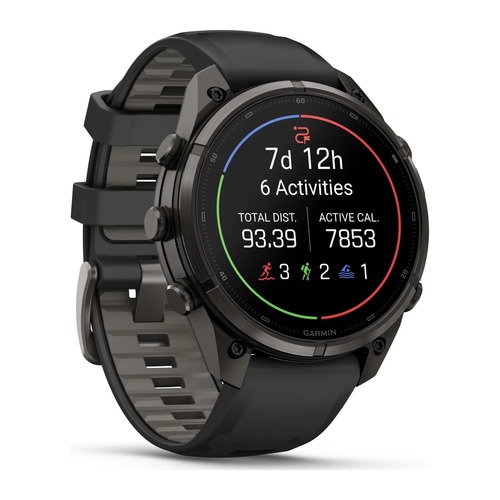 שעון חכם Garmin Fenix 9 Pro inReach 47mm Carbon Gray DLC Titanium with Black/Pebble Gray Silicone Band