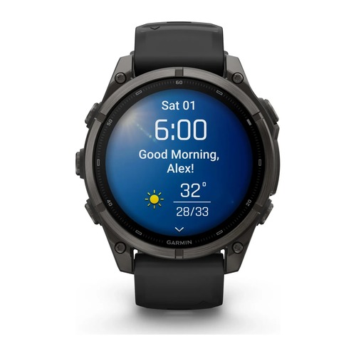 שעון חכם Garmin Fenix 9 Pro 51mm Carbon Gray DLC Titanium with black Silicone band