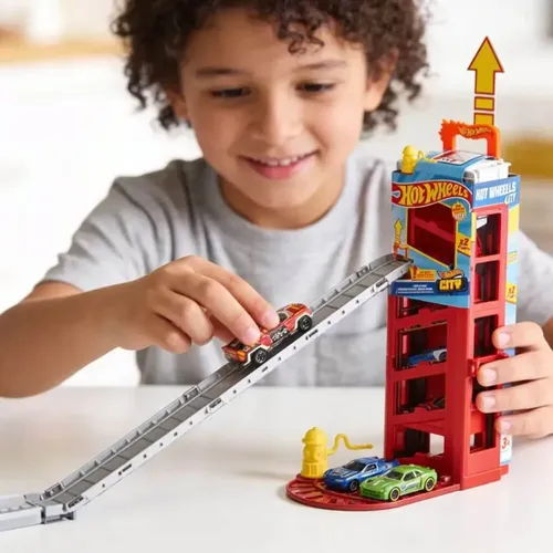 מוסך מהיר מתקפל הוט ווילס סיטי כולל 2 רכבים - כחול