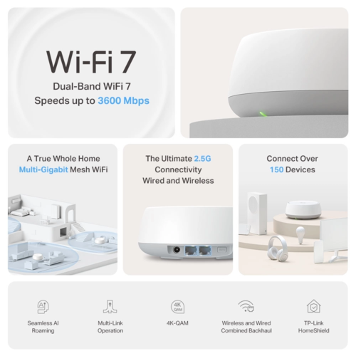 מערכת Mesh ביתית בתקן WiFi 7 דגם Deco BE25 (יחידה אחת) מבית TP-Link