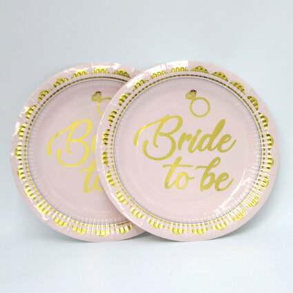 צלחות נייר וורוד בייבי  Bride to Be מוטבע בצבע זהב 8 יח 