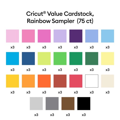 מארז קארדסטוק צבעוני 75 יחידות Cricut Value Cardstock Rainbow Sampler