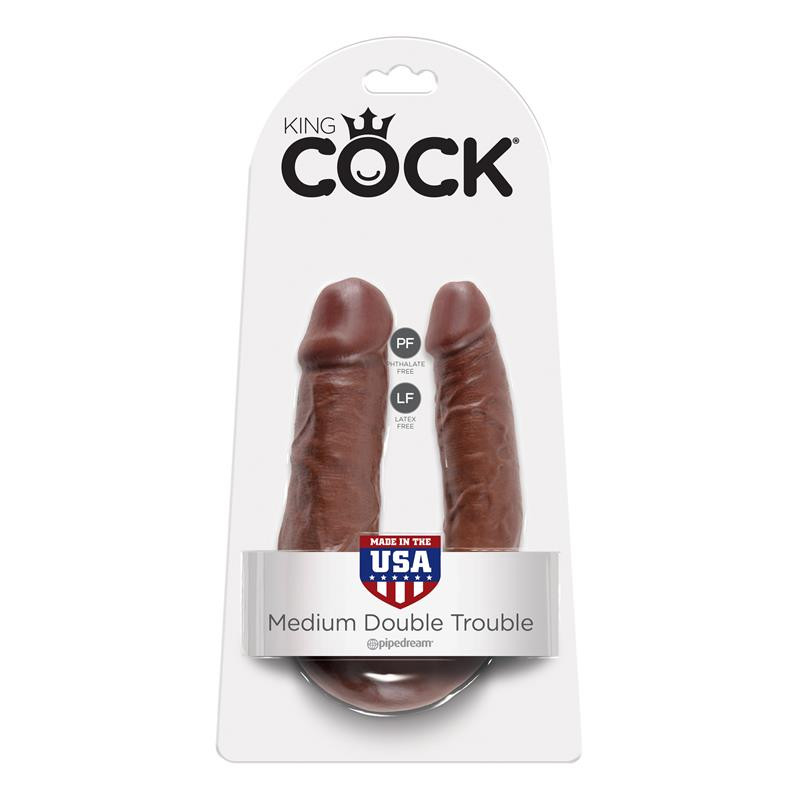 דילדו כפול בינוני תוצרת ארה"ב חום Pipe Dream - King Cock Double Trouble 