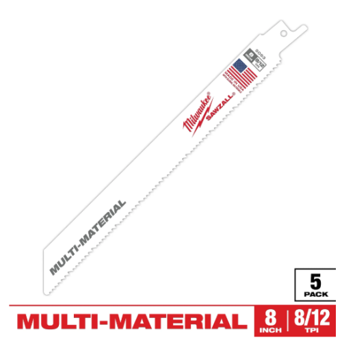 להבי SAWZALL באורך 8 אינץ' 8/12 TPI מבית מילווקי Milwaukee– דגם 48-00-5093 (חבילה של 5 יחידות)