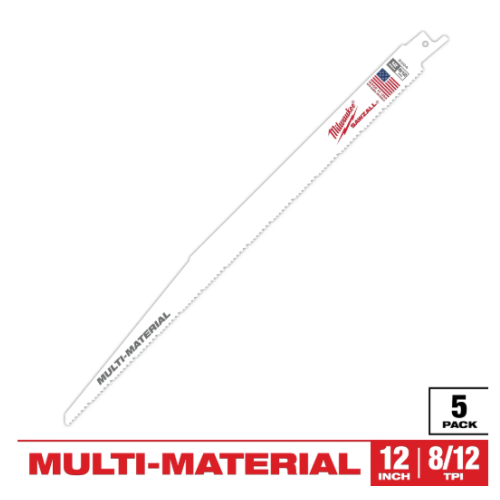 סט 5 להבי Milwaukee SAWZALL | מילווקי | דגם 48-00-5094 אורך 12 אינץ 8/12TPI לחיתוך רב-חומרי