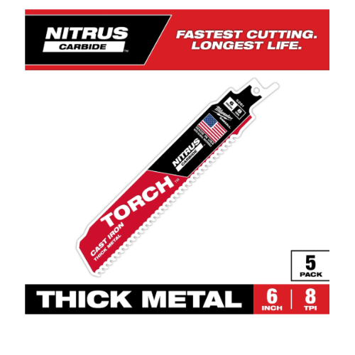 סט 3 להבי Milwaukee TORCH עם NITRUS Carbide SAWZALL דגם 48-00-5362 אורך 9 אינץ 8TPI לברזל יצוק 