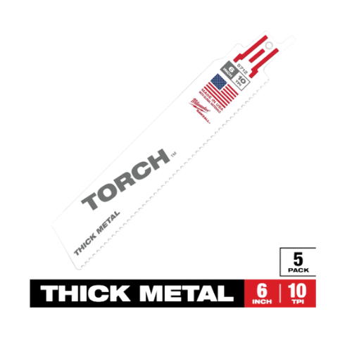 סט 5 להבי Milwaukee TORCH SAWZALL דגם 48-00-5712 אורך 6 אינץ 10TPI למתכת עבה