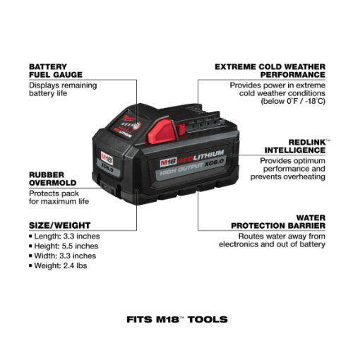 2 סוולות ליתיום 6 אמפר - M18 XC6.0 Milwaukee מילווקי 4