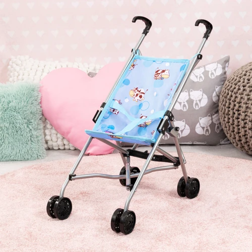 טיולון מתקפל לבובות מבית Bayer – דגם Buggy (תכלת בעיצוב פרות מתוקות)