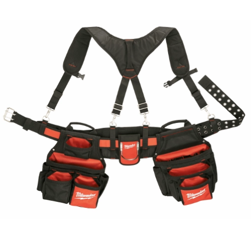 חגורת עבודה מקצועית מילווקי Milwaukee דגם 48-22-8120 Contractor Work Belt עם רתמת כתפיים ו-24 כיסים