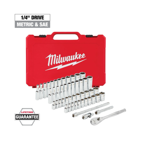 סט ראצ׳ט ובוקסות Milwaukee דגם 48-22-9004 הינע 1/4 אינץ׳ עם 50 חלקים SAE + Metric