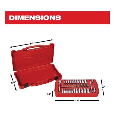 סט ראצ׳ט ובוקסות Milwaukee דגם 48-22-9004 הינע 1/4 אינץ׳ עם 50 חלקים SAE + Metric