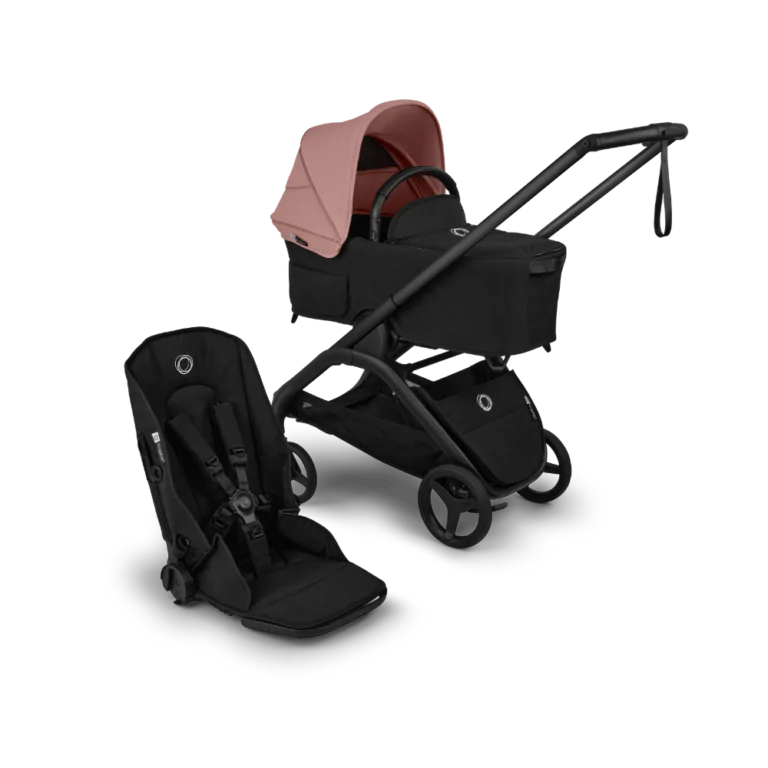 עגלת תינוק דרגונפליי פלוס + Bugaboo Dragonfly Plus - שלד שחור |  בד שחור | גגון ורוד דאסטי