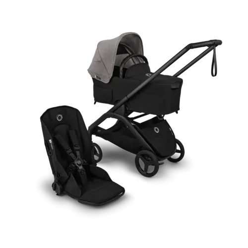 עגלת תינוק דרגונפליי פלוס + Bugaboo Dragonfly Plus - שלד שחור | בד שחור | גגון אפור מלאנג