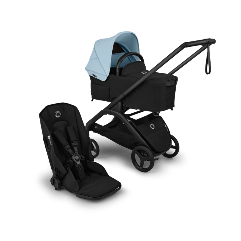 עגלת תינוק דרגונפליי פלוס + Bugaboo Dragonfly Plus - שלד שחור | בד שחור | גגון תכלת סקייליין