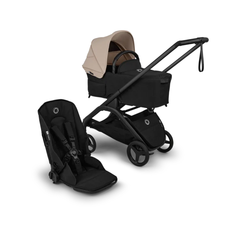 עגלת תינוק דרגונפליי פלוס + Bugaboo Dragonfly Plus - שלד שחור | בד שחור | גגון חול מדבר