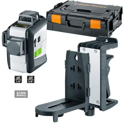 ‏פלס לייזר ירוק LASERLINER Super Plane Laser 3G Pro עם תופסן CrossGrip מגנטי ותיק קשיח L-BOXX 136