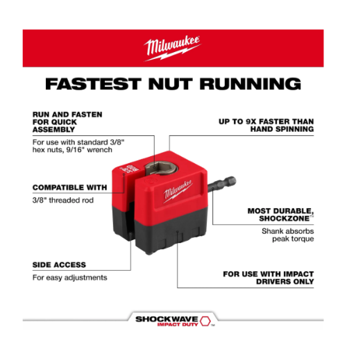 אביזר להרצת אום מילווקי Milwaukee SHOCKWAVE דגם 48-32-2391 למוט הברגה 3/8 אינץ׳ כ-9.5 מ״מ