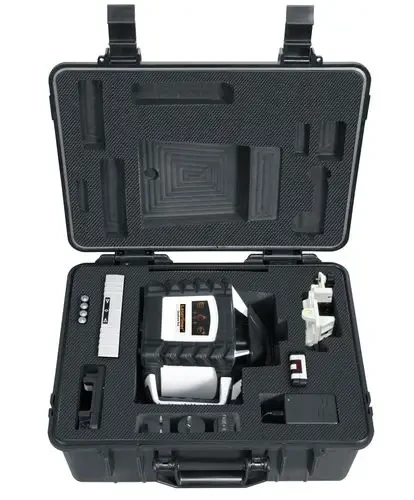 מאזנת לייזר LASERLINER Quadrum 410S בערכה מקצועית עם מקלט SensoLite 410, שלט רחוק ואביזרים בתיק נשיאה קשיח