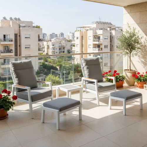 ריהוט גינה זוגי לבן דגם פורטו כורסאות מתכווננות כולל הדומים