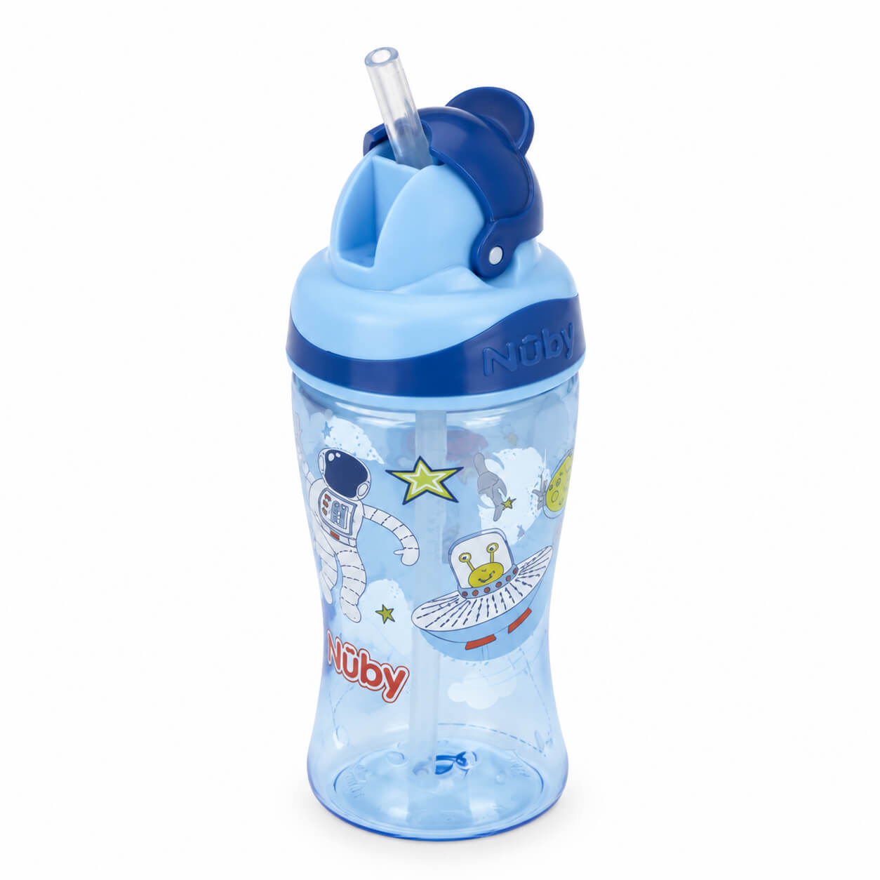 בקבוק שתייה עם קשית מתקפלת כחול Nuby