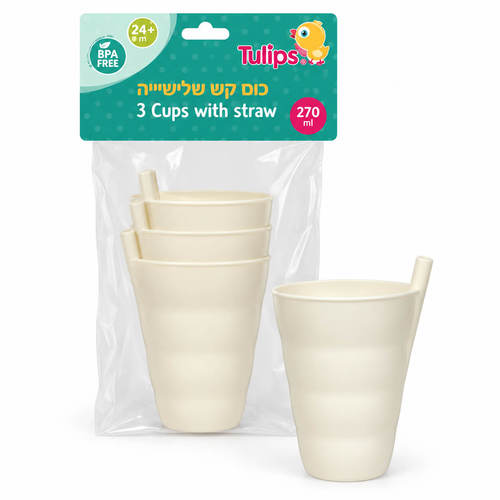 מארז 3 כוסות עם קש שמנת Tulips