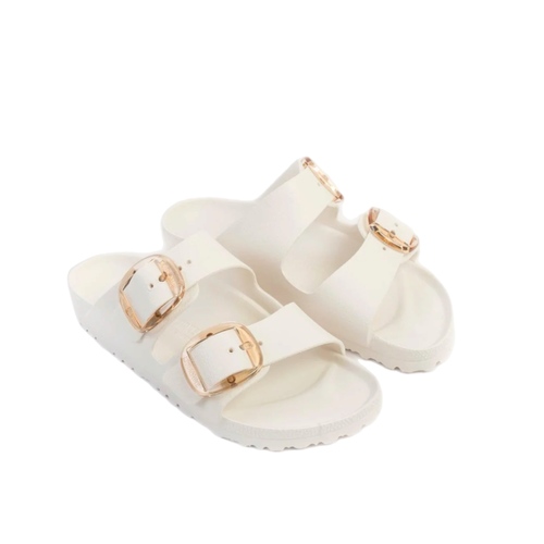 כפכף BIRKENSTOCK ARIZONA BIG BUCKLE EVA לבן מידות 36-41 לנשים עם אבזם זהב - תקריב
