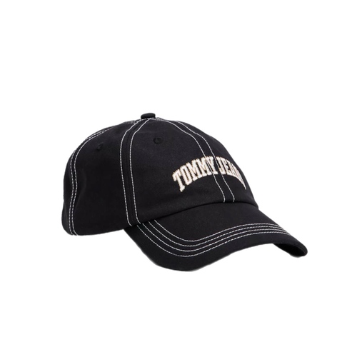כובע מצחיה TOMMY JEANS בגוון שחור עם תפרים