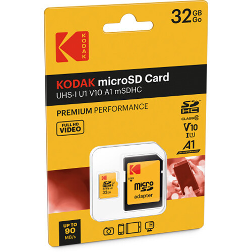 כרטיס זיכרון Kodak 32GB Premium Performance UHS-I microSDHC Memory Card with SD Adapter