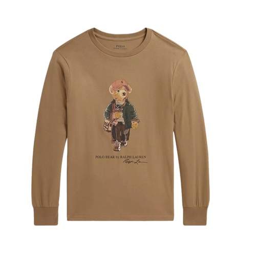 חולצה POLO RALPH LAUREN מידות 8-20 לילדים בגוון קאמל עם הדפס דובי