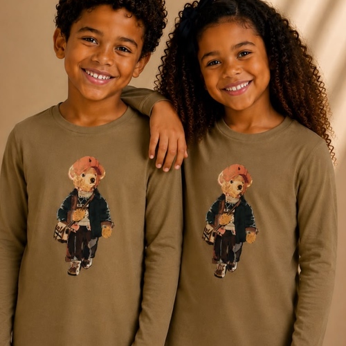חולצה POLO RALPH LAUREN מידות 8-20 לילדים בגוון קאמל עם הדפס דובי - מבט נוסף