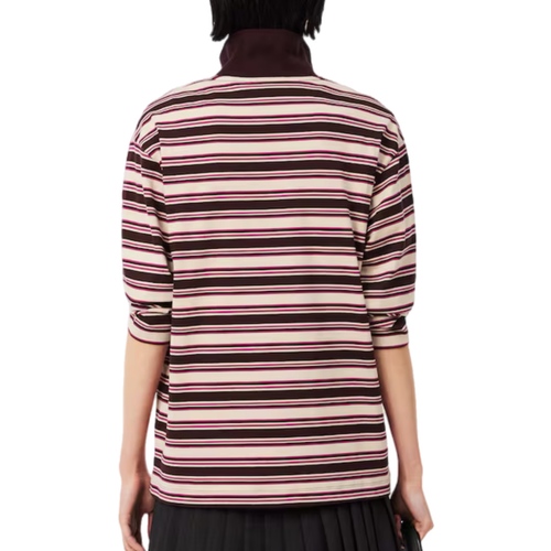חולצת פולו ארוכה LACOSTE מידות XS-XL פסים ורוד-בורדו - מבט צד