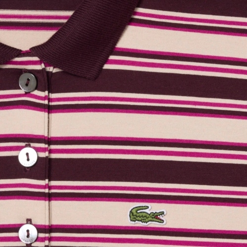 חולצת פולו ארוכה LACOSTE מידות XS-XL פסים ורוד-בורדו - מבט נוסף